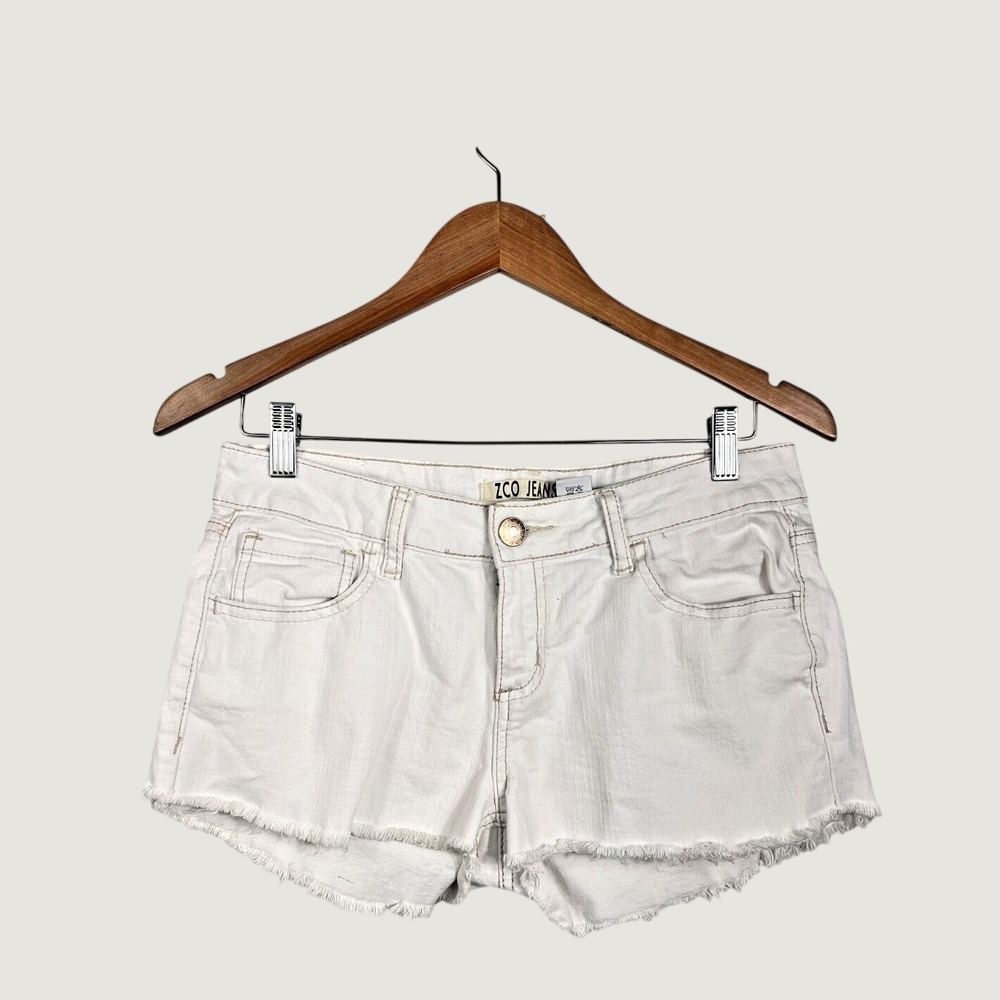 ZCO Jeans Shorts Womens 11 White Denim Raw Hem Frayed Low Rise Festival Casual